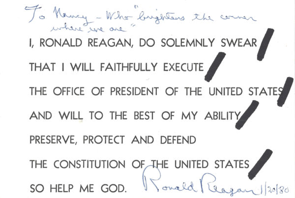 Ronald W. Reagan Presidential Oath Card