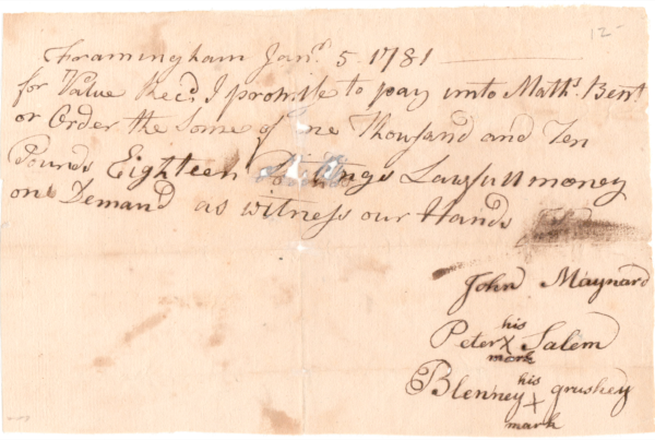 Peter Salem Promissory Note, 1783