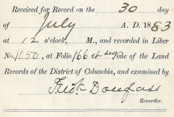 Frederick Douglass Signed Deed of Trust, 1883