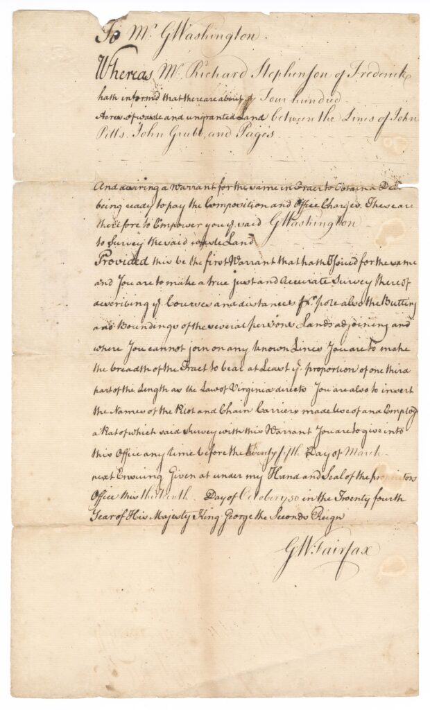 George Washington's Land Surveying Commission from Lord Fairfax